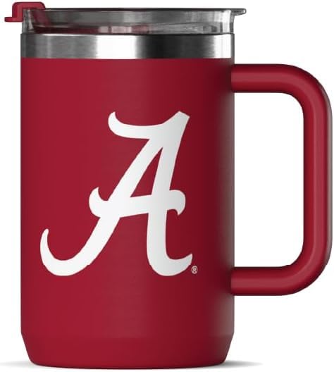 Hydrapeak Officially Licensed Alabama Crimson Tide 18oz Coffee Mug with Flip Lid & Handle Insulated Stainless Steel Travel Mug for Coffee & Tea Hot/Cold Drink Gift for UA Fans & Alumni
