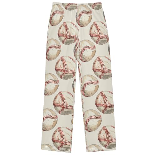 Boy's Pants White Baseball Jogger Pants Elastic Waist Long Bottoms Trousers with Pockets 6-14 Years