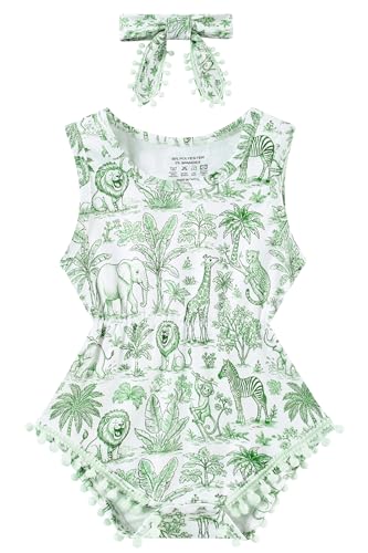 BFUSTYLE Baby Girl Outfit Zoo Lion Toddler Summer Clothes 18-24 Months Romper Monkey Infant Bodysuit