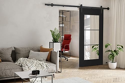 KIER FURNITURE POLI Wall-Mount Schiebetür – Schiebetür Komplettset Schiene Komplettset Mit Tür – Zimmertüren Mit Zarge Komplett - B106xH205xT1,6 cm - Schwarz
