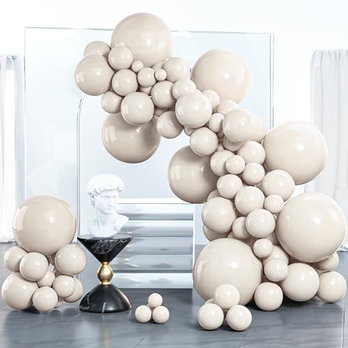 Image of PartyWoo White Sand Balloons 100 pcs Different Sizes Pack of 18 12 10 5 Inch Off White Beige Cream Ivory Balloon Arch Kit Garland for Wedding Bridal Baby Shower Birthday Party Decorations White-F12