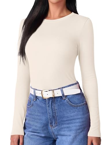 Beluring Women Long Sleeve Shirt Crew Neck Tops Slim Fit Tshirts Basic Ribbed Tee