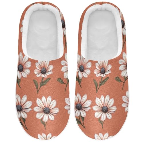 JUNZAN Beauty Osteospermum Terracotta Mens House Cotton Slipper Soft Memory Foam Indoor Shoes for Travel Birthday Presents 6-7