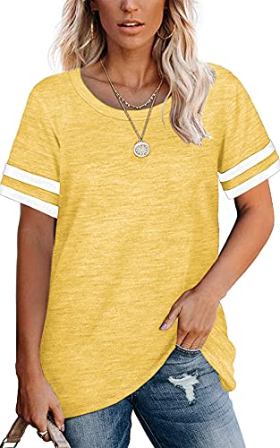 Womens Shirts Casual Loose Fit T-Shirts Short Sleeve Shirts for Women Summer Tops Yellow M