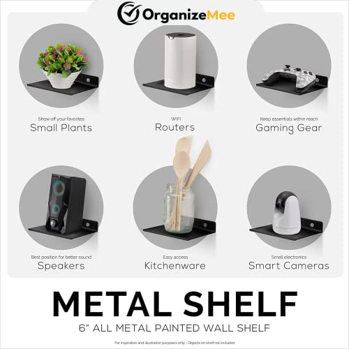 Image of OrganizeMee Metal Small wall mounted shelves,Bluetooth speaker stand,Wi-Fi camera corner floating shelf for living room & bedroom,home decor items plant pot mounting racks [15.5 X12.5Cm] Qty 1 (Black)
