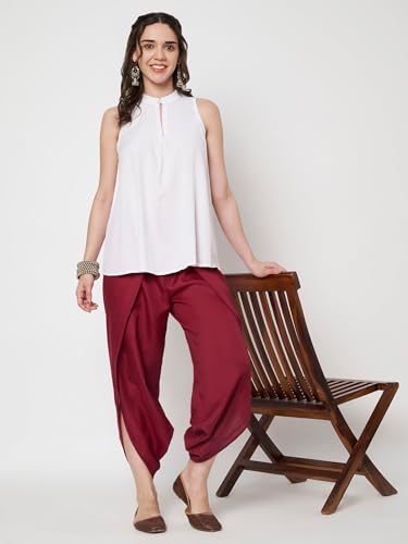 Image of 9rasa Women's Cotton Solid Harem Dhoti Pants for Casual FusionWear Workwear