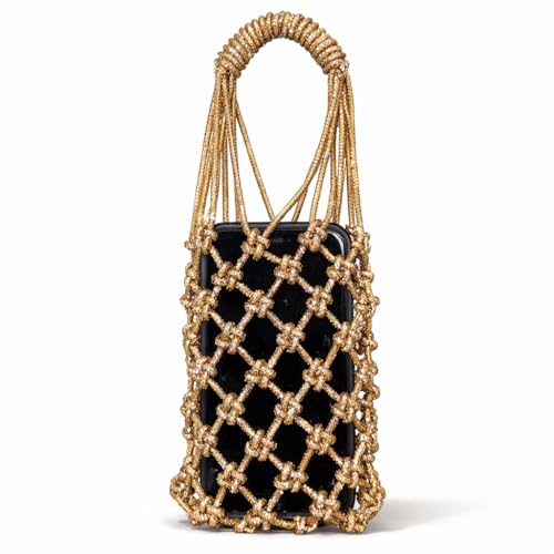 MARKETOZA Beaded Macrame Phone Pouch with Hanging Tassels and Carry Handle (Dimond)