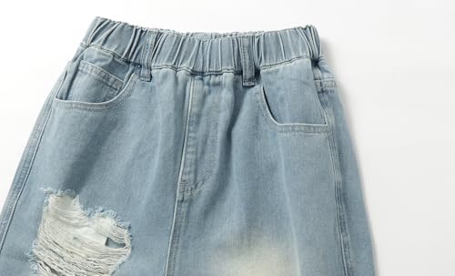 LittleSpring Unisex Boys Girls Ripped Jeans Wide Leg Denim Pants Loose Fit 6-18 Years4