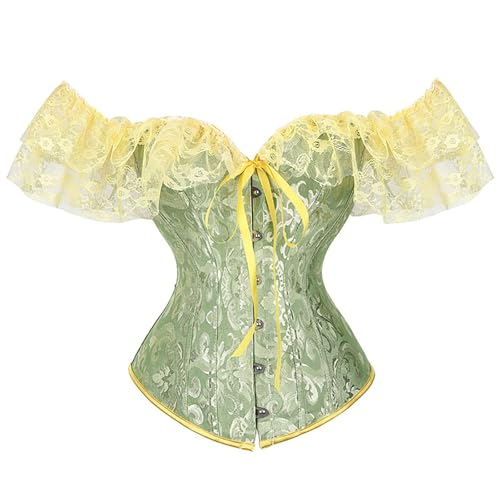 Korsett Kleid,Korsett FüR Damen Lang Corset Vintage Viktorianisch Retro Korsett Aus Spitze Corsage Halloween KostüM Sexy Grün,XS