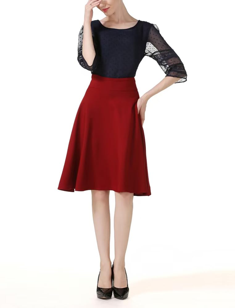 Artykey Falda larga retro de cintura alta para mujer, longitud polar, elegante, acampanada, color liso