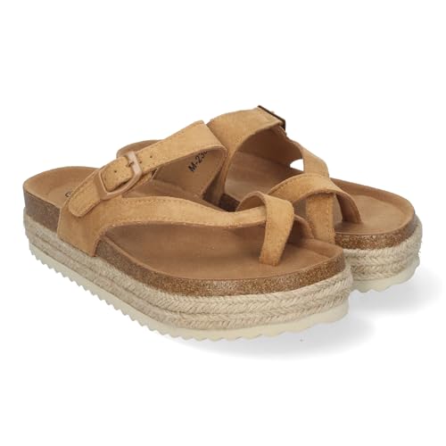 84959 Sandalia de Mujer de Plataforma Tipo Esclava, Material Bio, Forradas de Yute, Comodas y Elegantes, Talon Abierto y Decorada con Hebilla, Ideales para Primavera-Verano Taupe Talla 38