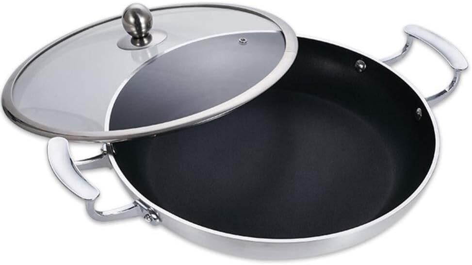 Non-Stick Pan – Aluminum Alloy Frying Pan with Glass Lid, Double Handle, Suitable for All Stovetops, Including Induction, Easy to Clean-One Color-34cm