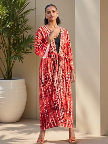 Image of Women's Kimono Cover Up Long Beach Dress Swimsuit Cover Ups Colorful Cardigan Lightweight Robe for Swimwear