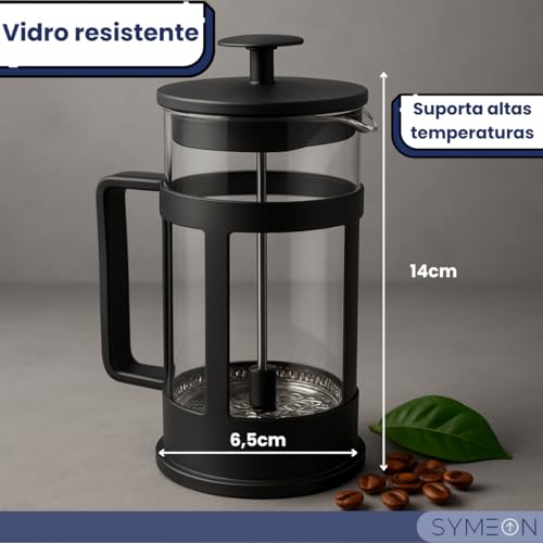 Cafeteira Prensa Francesa Manual Vidro Aço Inox Cremeira Espuma De Leite Com Alça Reforçada 350ml