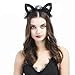 XXFBJNMD Black Lace Cat Ears Headband Black Polka Dot Cat Ears Hairband Women's Fashion Hairband Halloween Costume Accessories for Girls and Ladies(Skeletonized Cat Ears)