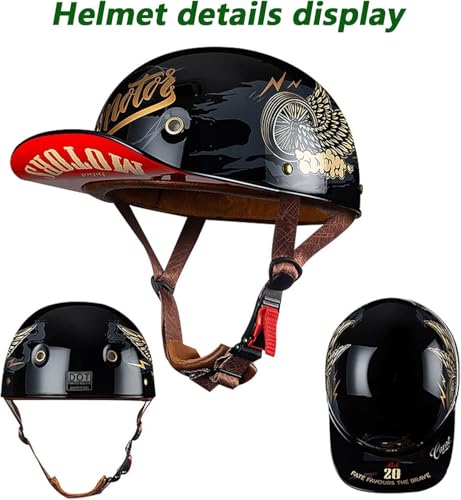 Image of Baseball Motorcycle Half Helmet DOT Approved for Adults Universal Hat Style Helmet with Adjustable Quick Release Buckle Fits Bicycle Cruiser Scooter