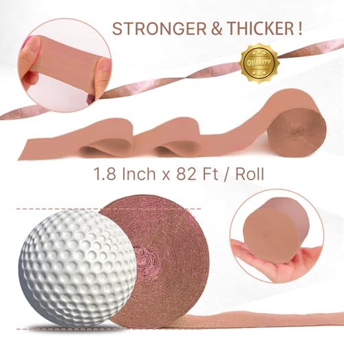 Image of PartyWoo Pink and Gold Crepe Paper Streamers 8pcs 656ft Pack of Baby Dusty Pink Gold Ivory White Crepe Paper Streamers for Birthday Baby Shower Graduation Wedding Bachelorette Party Decorations
