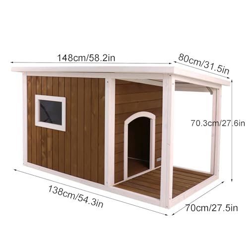 HJYryhyfddply Hundehütte aus Holz für Den Innenbereich, Hundehütte Aus Massivholz mit Asphaltdach und Großer Veranda für Kleine Bis Große Hunde Im Außenbereich