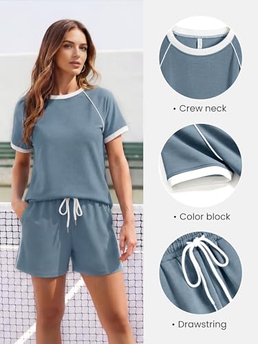 Casly Lamiit Two Piece Sets for Women Summer Casual Shorts Set Travel Vacation Outfits 2026 Comfy Matching Sets Clothing Blue Grey L — view 2