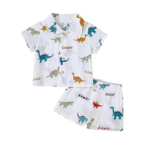 Image of SUREPOCH Baby Boy Clothes Set Summer Toddler Short-Sleeve Shirt & Elastic Waist Shorts Set For Baby Boy Outfits