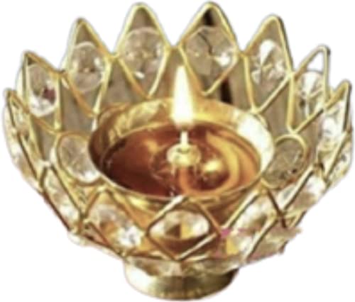 Crafting with Love A Beautiful Crystal Akhand Diya Jyothi Oil Deepam Brass for Puja Home Decor (Large), Set of 2