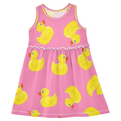 Boccsty Yellow Rubber Duck Pink Girls Dress Kids Toddler Casual Dresses Summer Dresses 2T
