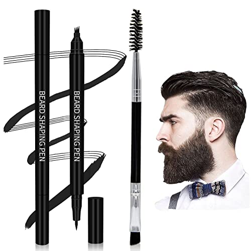 Beard Pencil Filler for Men - 4 Tip Beard Filler Pen Kit Beard Pen for Black Men, Waterproof & Sweatproof, Long Lasting