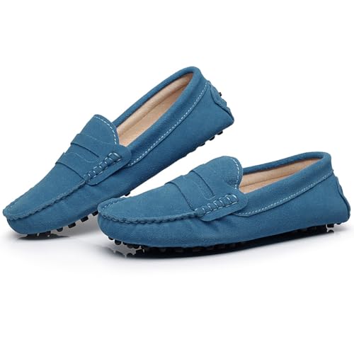 Image of ANUFER Women's Classic Suede Penny Loafers Comfort Handmade Slipper Moccasins