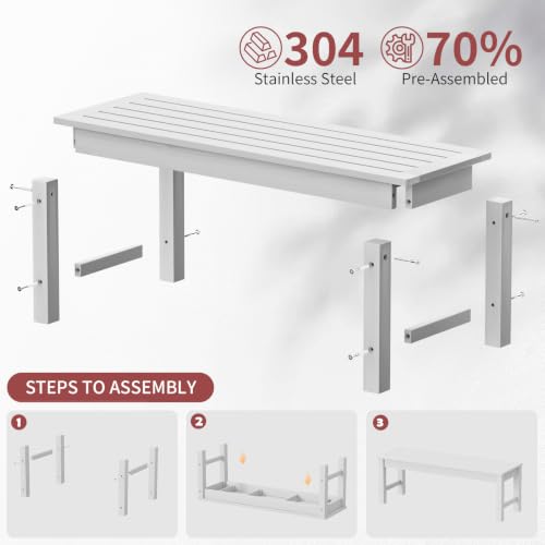 Image of Psilvam 47 inch Backless Outdoor Bench for 2-Person, White, 2pcs