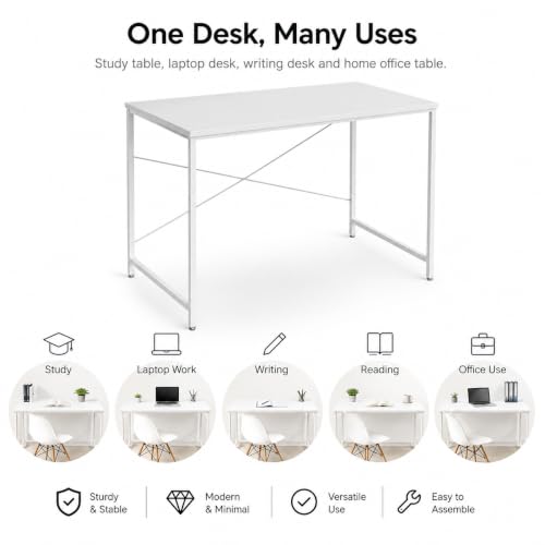 Image of FURLAY Slate Office Desk & Study Table for Students & Home Office, Engineered Wood Desk, Laptop & Computer Desk for Bedroom, Office, Work from Home | DIY (FFTS19, 91x45x77 CM)