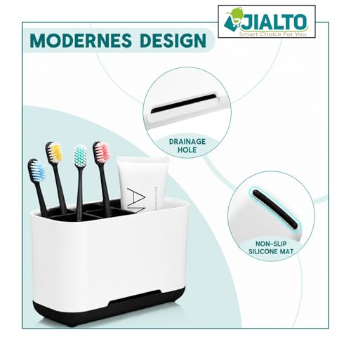 Image of JIALTO Toothbrush Holder for Bathroom ABS Plastic Easy Wall Mounted No Drilling Storage Self Adhesive Magic Sticker Holders Organizer Suitable for Family and Dorm - Toothbrush Holder Big - Black