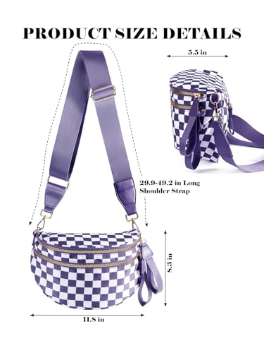 Image of Black and White Checkered Crossbody Bag Bum Bag for Women,Spacious Checkered Purse Fanny Packs Belt Bag