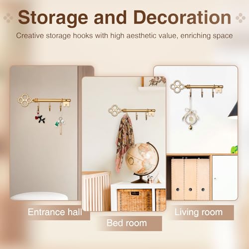 Classic Wall Mounted Key Holder Hook Rack, Vintage Key Rack for Entryway (Gold) - Image 6