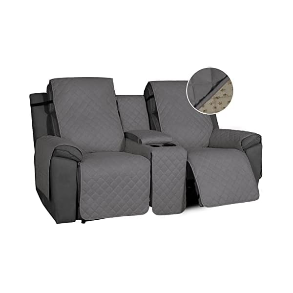   Easy-Going-Non-Slip-Loveseat-Recliner-Sofa-Cover-with-Console-Water-Resistant-Double-Reclining-Couch-Cover-with-Adjustable-Strap-2-Piece-Washable-Furniture-Cover-for-Dog-Pet-2-Seater-Gray