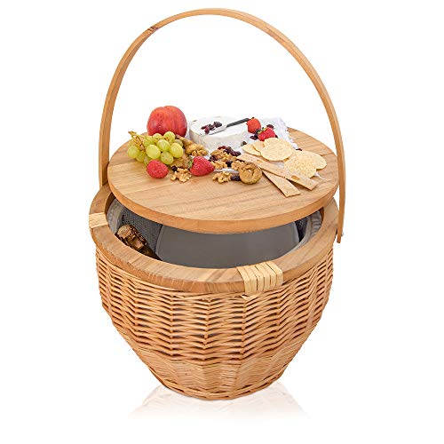 M Collective Luxury Large Round Wicker Picnic Basket Set