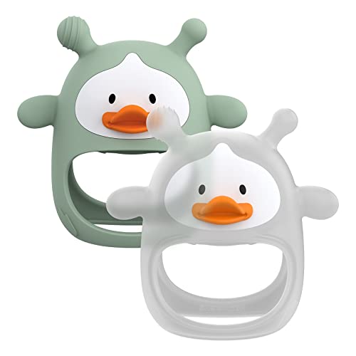 Image of 【2 Packs】 Teething Toys for Babies 0-6 Months, Never Drop Silicone Baby Teether, Hand Pacifier for Sucking Babies, Soothing Pain Relief, Best Chew Toy for Teething Baby, Teething Mitten for New Born
