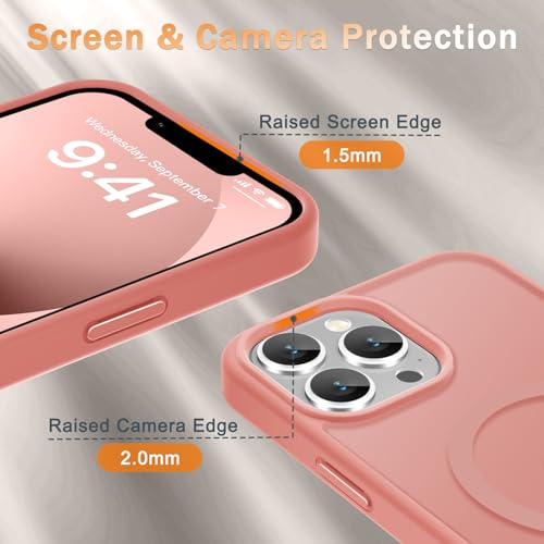 Image of YENAPOON for iPhone 13 Pro Max Case, Matte Magnetic Phone Cover [with 1 Screen Protector] [Support for MagSafe] [Shockproof Military Grade Protection] Translucent Frosted Back, Pink