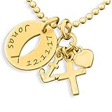  Namenskette 925 Silber goldkette mit Gravur Taufkette Taufe Silberschmuck Taufschmuck Glaube Liebe Hoffnung Kette Ichtys Baby Heilige Taufe Kinderschmuck  HANDMADE IN GERMANY