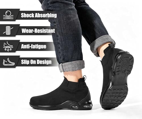 Image of LARNMERN Steel Toe Shoes Slip On Waterproof Safety Boots | Lightweight Comfortable Cushion Work Black ASTM F2413-18