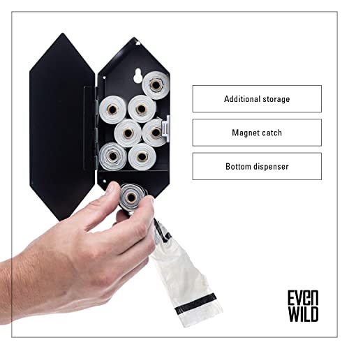 Image of Dog Poop Bag Dispenser with 8 Poop Bag Rolls, Stainless-Steel Dog Bag Holder with Magnetic Door Closure, Indoor and Outdoor Poop Bag Dispenser, Holds 8-9 Rolls, 7.75 inch x 3.25 inch, Black /Grey