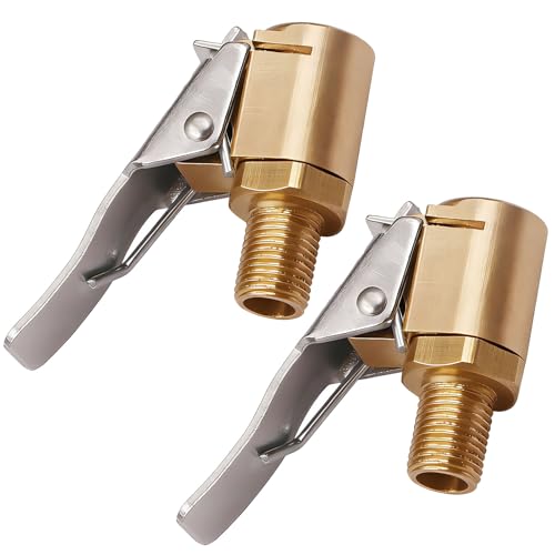 Femihua 2 Pcs Tyre Inflator Adaptor Brass Tyre Valve Air Pump Clip Thread Quick Release Tyre Inflator Adaptor Car Pump Valve Connector Accessories for Motorcycle Car Bicycle Trucks (8mm)