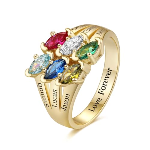 Personalized 2-6 Horse Eye Shape Birthstone Rings Custom Love Family Mother Name Ring Wedding Mother Days Birthday Jewelry Gifts for Women Grandma Mom Her Daughter