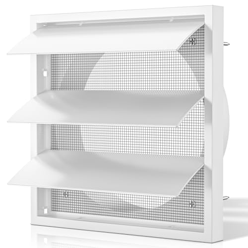 HG Power 100mm Weiß Lüftungsgitter - 140mm×140mm Verschließbar Lüftungsschlitze mit Lamellen & Insektenschutzgitter, für HVAC Dunstabzug...