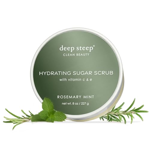 Deep Steep Sugar Scrub, Rosemary Mint, 8 oz – Exfoliating Body Scrub with Organic Coconut Oil, Shea Butter & Argan Oil – Vegan, Clean Beauty, Smooth, Soft & Nourished Skin