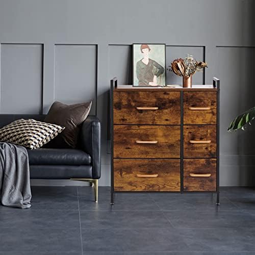 PACHIRA Chest of Drawers with 6 Drawers for Bedroom Living Room Kids Room, Fabric Storage Drawers Room Organizer Rustic Brown