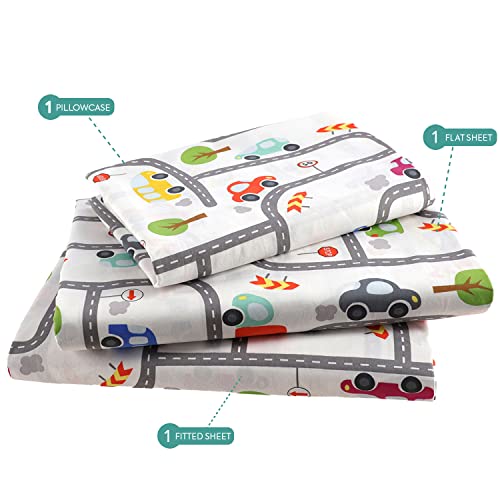 Nikkipeter Nikki Peter 100% Cotton Kids Bedsheet Sets For Boys And Girls, Cars Sheets Twin, Traffic Twin Bedding, Easy Care Super Soft Sheets Set - Oekotex Certified #TOP3