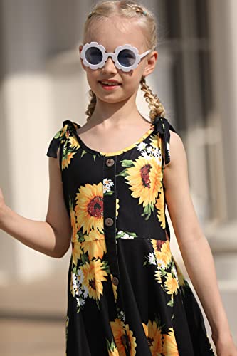 Alisister Girls Dresses Sunflower For Big Toddler Kids Sleeveless Shoulder Strap Tie Dress Floral Summer Party Outfits Twirl Sundress With Button Up Size 7-8 #TOP3
