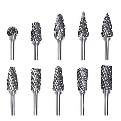 Faruijie WUGANGMOTOUTAOZHUANG-GM-FBA Double Cut Carbide Tungsten Burr Cutter Kit Rotary File 1/10 Inch Shank 2.35Mm Grinding Drill Die Grinder Bits Carving Polishing Tool Set 10Pcs cover