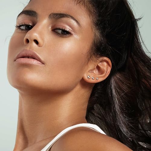 6 Pairs Surgical Steel & 14K Gold Plated Ball Stud Earrings Set, 3/4/5mm Hypoallergenic for Women & Men2