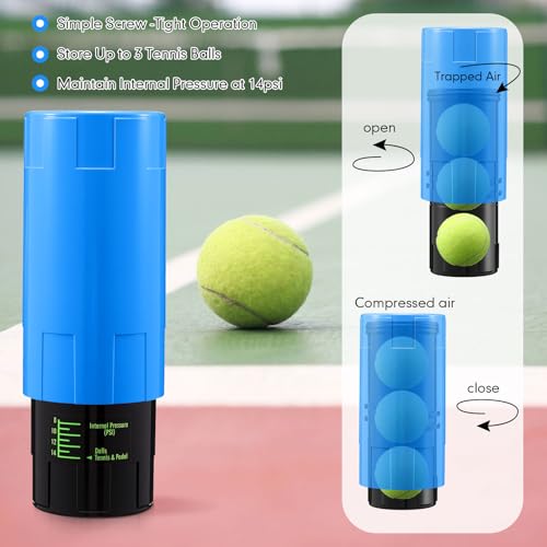 Image of Soulchen Tennis Ball Pressurizer - Tennis Ball Storage Canister Holds 3 Balls Under 14 Psi Pressure, Reusable Stuff for Bounce Retention, Lightweight & Durable